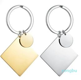 Stainless Steel Square Pendant Keychain Blank Army Ketting For Engraving Mirror Polished Car keyring Whole