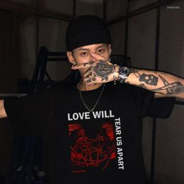 Men's T Shirts Hip Hop Love Will Tear Us Apart Punk Shirt Men Oversized Tops Streetwear Summer Men's T-shirt Harajuku Letter Tee