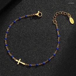 Charm Bracelets Classical Cross Bracelet For Men Women 8 Colours Beads Golden Fashion Jewellery Adjustable Length Not Rust Christmas