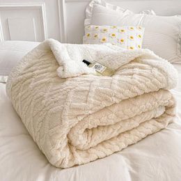 Blankets Thick Bed Blanket Lamb Cashmere Fleece Plaid Quilt Winter Warm Throw Home Sofa Cover Born Wrap Kids Bedspread