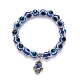 Charm Bracelets Turkish Blue Evil Eye Bracelet Palm Charms Resin Round Lucky Bead Wishing Elastic Cord Chain Ladies Jewellery Drop Deli Dhxyd