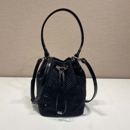 2023 Full Sky Mini Bucket Bag Satin Handbag Sparkling Imported Crystal Fashion Women's Shoulder Bag Trendy Crossbody Bag