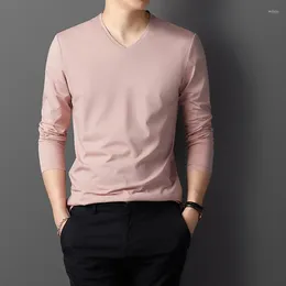 Мужские футболки, весна-осень, мужская повседневная футболка с длинным рукавом и v-образным вырезом, розовая, красная, винтажная футболка больших размеров, тонкая милая футболка для мальчиков, Xxxl Office
