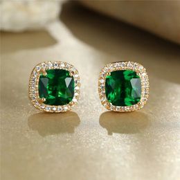 Stud Women's Luxury Green Crystal Stud Earrings Classic Green Zircon Square Stone Earrings Retro Gold Small Earrings 231120