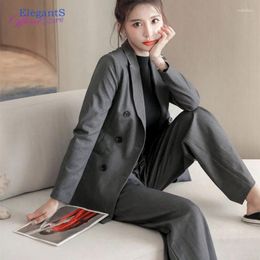 Women's Two Piece Pants High Steet Blazer Suits Women Waist Trousers Double Breasted Jacket Office Lady Uniform Business 2 Pieces Set
