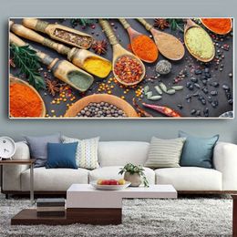 Modern Kitchen Food Posters and Prints Wall Art Scandinavian Spices Spoon Canvas Painting Pictures For Restaurant Home Decor