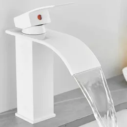 Bathroom Sink Faucets White Waterfall Faucet Increase Height Nordic Flat Mouth Basin Modern Minimalist Wash Mixer Water Tap