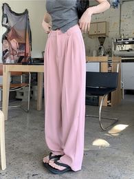 Women's Pants s Pink Casual Wide Leg Pant Button Korean Style Designer Straight Female High Waist Y2K Elegant Trousers 2023 Summer 230419