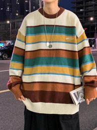 Men's Sweaters Striped Men Loose Panelled O-neck Simple Slouchy Stylish Korean Style Handsome Teenagers Advanced Spring Autumn M-2XL