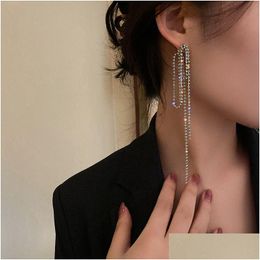 Dangle & Chandelier Long Tassel Crystal Earrings For Women Bijoux Shine Geometric Rhinestone Dangle Weddings Jewellery Accesso Dhgarden Ot4Bf