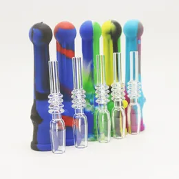 Headshop214 CSYC SI003 Silicone Smoking Pipe Colourful Dab Rig Silicon Pipes With 14mm Quartz Ceramic Nail Stainless Steel Tip Straw Oil Rigs Smooth Airflow