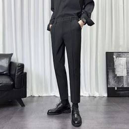 Men's Suits Solid Trousers Mens Summer Korean Style Straight-leg Loose Male Casual Suit Pants Colour Fashion Brand ClothesH189