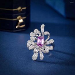 Cluster Rings FIY Pink Sapphire Ring Real Pure 18K Natural Gemstones 1.070ct Diamonds Stone Female Holiday's Presents