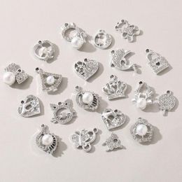 Charms 10Pcs Silver Color Pearl Metal Pendant Charm Animal Heart Crown For Fashion Jewelry Making DIY Earring Necklace Bracelet