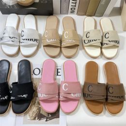 Designer Slipppers Woody Slipper Women Flat Slides Cross Strap Sandals Canvas Sandal Square Toe Slipper Classic Summer Beach Flip Flops