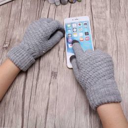 Fingerless Gloves Selling Women Warm Winter Knitted Full Finger Mittens Girl Female Solid Woollen Screen Luvas