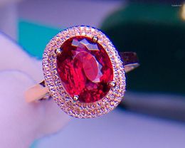 Cluster Rings E516 Fine Jewellery Real 18K Rose Gold AU750 Natural Red Tourmaline Gemstone 2.8ct Female For Women Ring