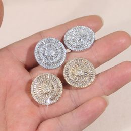 Vintage Classic Iced Out 23mm Shield Round Circle Clip Stud Earrings Paved Full Mirco Cubic Zirconia Fashion Hip Hop Women Lady Christmas Gift Jewellery