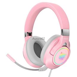 Cell Phone Earphones ONIKUMA K15 Pink Gaming Headphone For Girl Kid PC Stereo Gaming Headset With Mic LED Light For Laptop/ PS4/Xbox One Controller YQ231120