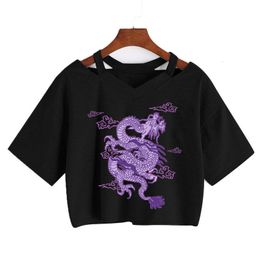 Women s T Shirt Woman T shirts Harajuku Dragon print y2k Crop Tops Aesthetic clothing Vintage Punk Streetwear Gothic Tee tshirts size club 230420