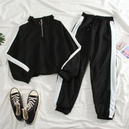 Running Sets Breathable Women Suit Stylish Women's Tracksuit Set Loose Fit Sweatshirt Pants With Wide Leg Elastic Waist Colour For Fall