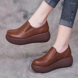 Dress Shoes Platform Women Leather Flats Casual For Round Head Slip-On Pumps Leisure Party Office Lady Loafers