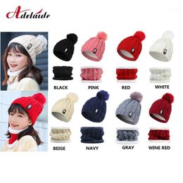 Christmas Decorations Winter Knitted Beanie Hats Thick Warm Skullies Hat Female Women Knit Letter Bonnet Caps With Ear Protector Set1