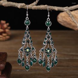 Dangle Earrings Bohemia Gypsy Retro Black Geometry Earring For Women Ethnic Summer Green Rhinestone&Stone Beaded Dangling Turk Jewellery