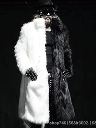 Men's Fur Faux Fur Men Faux Fur Coat Winter Thick Fluffy Long Sleeve Warm Outerwear Luxury Fur Long Jacket Black And White Bontjas Jackets Mens 231120