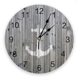 Wall Clocks Wood Plank Anchor Grey Modern Clock For Home Office Decoration Living Room Bathroom Decor Needle Hanging Watch