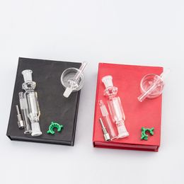 Glass water pipe Water perc 10mm Dab Oil rig Smoking pipes Titanium Nail Mouthpiece Dish Clip With Gift Box set