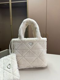 Luxury designer bag women's handbag designer imitation wool tote bag winter plush shopping bag one shoulder bag