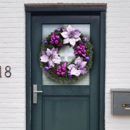 Decorative Flowers Christmas Wreath Decoration Front Door Pendant Wall Hanging Artificial Flower Ornament 40CM For Home Party Outdoor Garden