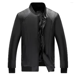 Men's Jackets Mens Faux Leather Jacket Stand Collar Zipper Thick Warm Pocket Long Sleeves Casual Regular Fit Male Coat
