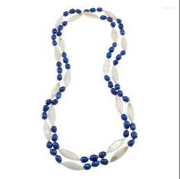 Chains >>> 7-8mm Oval Blue White Cultured Freshwater Pearl Shell 48" Endless Necklace