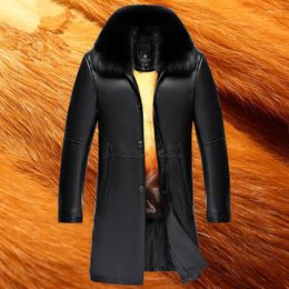 Men's Leather Winter 2023 Clothing Middle-Aged Elderly Collar Overcoming Mid-Length Gold Rex Liner Fur Male Jacket