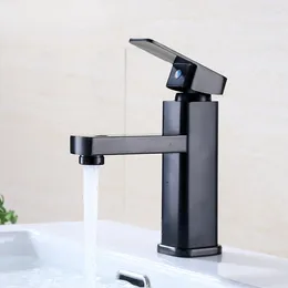 Bathroom Sink Faucets 304 Stainless Steel Painted Black Basin Faucet Square Single Hole Cold And Mixed