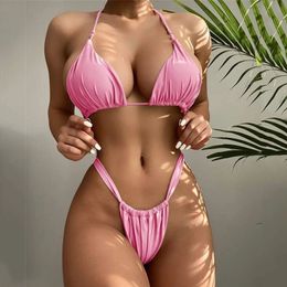 Women's Swimwear Sexy String Triangle Bikinis Suit 2023 Halter Micro Thong Swimsuit Women Solid 2 Piece Bikini Set Bathing Biquinis 230420