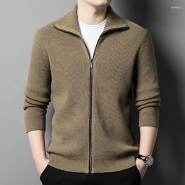 Men's Sweaters Ture Sheep Wool Zipper Sweater Thick Long Sleeve Cardigan Casual Turn Down Collar Warm Pure Clothes Jacket