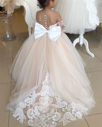 Кружевое 2-14 лет Tulle Flower Girl Bows First Carmon Press Princess Ball Gown Свадебные платья для вечеринок FS9780 420 ES