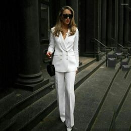 Women's Two Piece Pants Women's Formal Pant Suits For Wedding White Office Ladies Double Breasted Blazer Work Suit Costume 2023