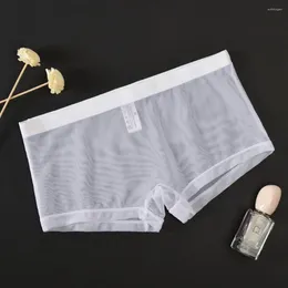 Underpants Men'S Mesh Thin Transparent Underwear Low Waist Boxer Shorts Flat Corner Pants Four Sexy Breathable Bagless