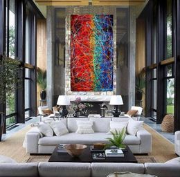 Jackson Pollock Drip Style Art Blue Red Painting extra large Oil Painting o Canvas Modern Wall Artwork oversize art Style4277063