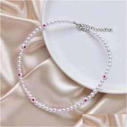 Beaded Necklaces Trendy Love Pearl Necklace Female Personality Travel Party Fashion Clavicle Necklaces Accessories Collar Pe Dhgarden Otjai