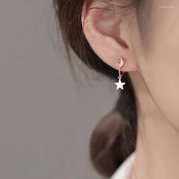 Backs Earrings No Ear Hole Design Asymmetric Moon Star Clip For Women Blue Rhinestone Temperament 2023 Trend Jewelry