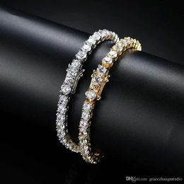 hip hop tennis diamonds chain bracelets for men fashion copper zircons 7 8 inches golden silver jewelry264C