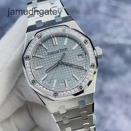 Ap Swiss Luxury Watch Royal Oak Series 15551st Grey Plate Three Needle Calendar Display 50th Anniversary Original Diamond Inlaid Automatic Mechanical Watch 20 Jd8g