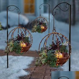 Christmas Decorations Christmas Decorations Hanging Decoration Luminous Artificial Flower Basket With Light String Diy Ornament Outdoo Dh1Oc