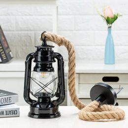 Pendant Lamps Vintage Rope Lights Retro Personality Industrial E27 Indoor Lighting For Loft Living Room Bar Hanging Lamp Shade