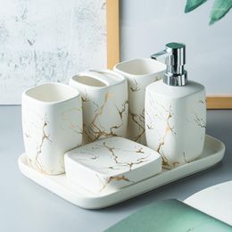 Bath Accessory Set Imitation Marble Ceramic Bathroom Accessories Tray Wash Kit Nordic Supplies Gift